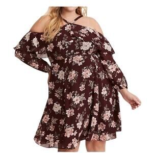 Torrid Maroon Floral Print Dress - Size 24 - Excellent